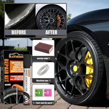 אוניברסלי בצבע שחור מכונית סגסוגת גלגל תיקון דבק ערכת מטרה כללית צבע שחור תיקון כלי רכב אוטומטי רים דנט Scratc